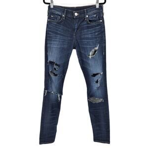 True Religion Distressed Mid Rise Dark Wash Super Skinny Halle Jeans Size 26